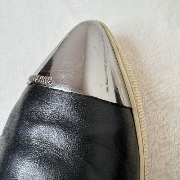 Miu Miu Womens Skate Shoes Black Leather Slip On Metal Cap Toe Size 35.5 Flats - Picture 10 of 10
